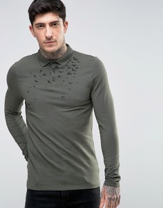 Облегающее поло с птицами на кокетке ASOS - Зеленый