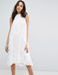 Свободное платье с халтером и оборками на карманах Lost Ink - Белый