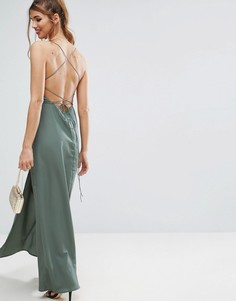 Платье макси с глубоким вырезом и бретелями на спине ASOS - Зеленый