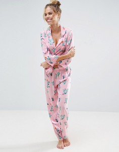 Традиционная пижамная рубашка и брюки с кактусами ASOS - Мульти