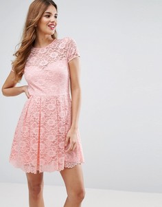 Кружевное короткое приталенное платье-футболка мини ASOS - Розовый