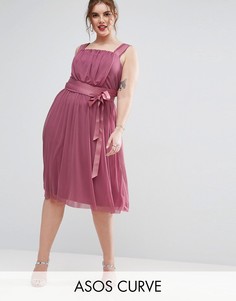 Сетчатое платье миди с ленточной завязкой ASOS CURVE - Фиолетовый