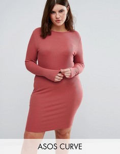 Облегающее платье мини в рубчик с длинными рукавами ASOS CURVE - Красный