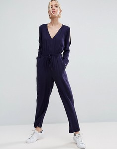 Саржевый комбинезон с вырезами на плечах ASOS - Темно-синий