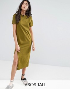 Платье-футболка миди с разрезом сбоку ASOS TALL - Зеленый
