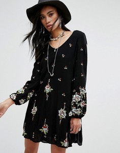 Свободное платье мини с вышивкой Free People - Мульти