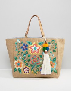 Пляжная сумка-тоут с разноцветной вышивкой Star Mela - Мульти