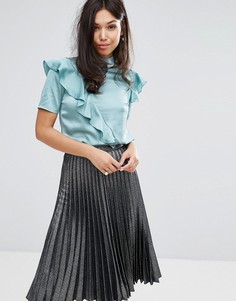 Атласный топ с высокой горловиной и оборкой Fashion Union - Зеленый