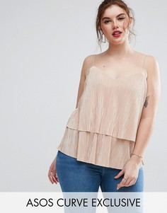 Плиссированный двухслойный топ ASOS CURVE - Розовый