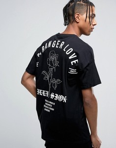 Футболка в стиле oversize с отворотами на рукавах и вышивкой на спине ASOS - Черный