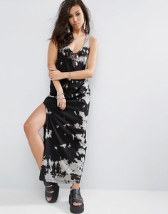 Платье макси с принтом тай-дай и разрезом ASOS - Мульти