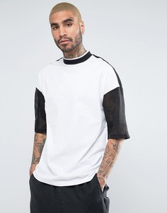 Oversize-футболка с сетчатыми рукавами и высоким воротом ASOS - Белый