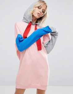 Oversize-платье в стиле колор блок с капюшоном ASOS - Розовый