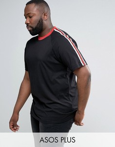 Длинная футболка с отделкой лентой на рукавах ASOS PLUS - Черный