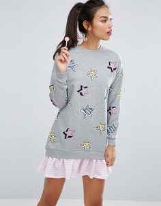 Трикотажное платье 2 в 1 с принтом звезд ASOS - Серый