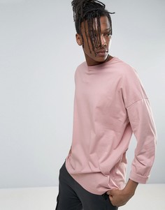 Розовый oversize-лонгслив с закатанными рукавами ASOS - Розовый