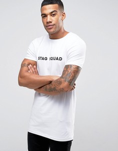 Длинная облегающая футболка с принтом ASOS - Белый
