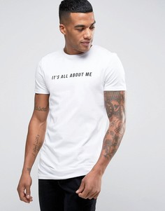 Длинная обтягивающая футболка с принтом ASOS - Белый
