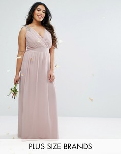 Декорированное платье макси с запахом TFNC Plus Wedding - Розовый