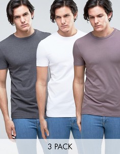 3 обтягивающих футболки (меланжевая темно-серая/белая/фиолетовая) ASOS - СКИДКА - Мульти
