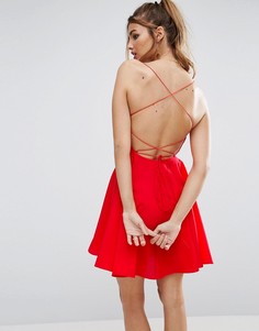 Платье мини с глубоким вырезом и лямками на спине ASOS - Красный