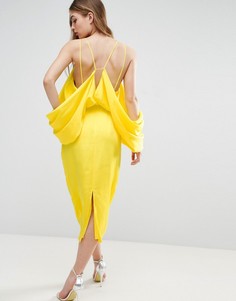 Платье миди с драпированными рукавами ASOS - Желтый
