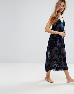 Платье-комбинация с цветочной отделкой Free People - Темно-синий