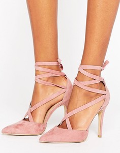 Туфли на каблуке из искусственной замши с острым носком и завязками New Look - Розовый