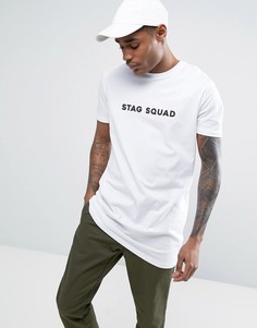 Супердлинная футболка с принтом Stag Squad ASOS - Белый