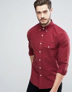 Бордовая обтягивающая рубашка на пуговицах с вышивкой Abercrombie &amp; Fitch - Красный