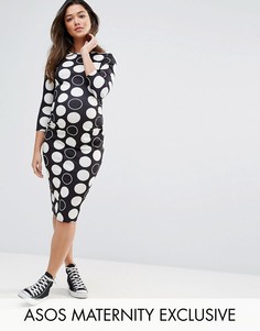 Облегающее платье миди в горошек ASOS Maternity TALL - Черный