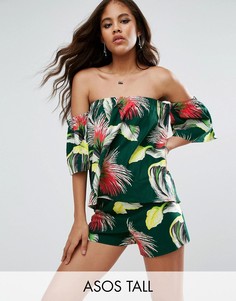 Льняной топ с тропическим принтом ASOS TALL - Мульти
