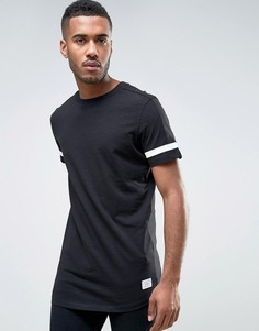Удлиненная футболка с полосами на рукавах, вставкой на спине и декоративными завязками Jack &amp; Jones Core - Черный
