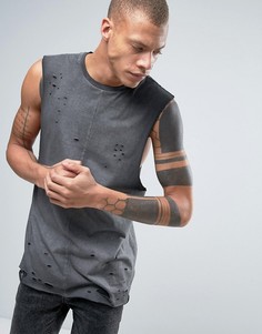 Длинная футболка без рукавов ASOS - Черный
