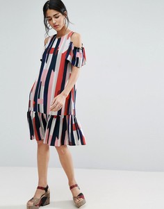 Платье в полоску с открытыми плечами ASOS - Мульти