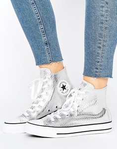 Высокие кеды цвета металлик с эффектом змеиной кожи Converse Chuck Taylor - Серебряный