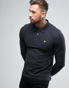 Черное поло классического кроя из пике с длинными рукавами и логотипом Lyle &amp; Scott - Черный