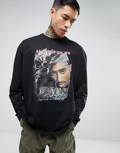 Oversize-лонгслив с винтажным принтом ASOS Tupac - Черный