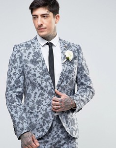 Супероблегающий свадебный пиджак с цветочным принтом Noose &amp; Monkey - Синий