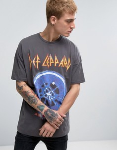 Oversize-футболка с принтом группы Def Leppard ASOS - Серый