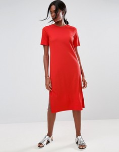 Платье-футболка миди в крупный рубчик ASOS - Красный