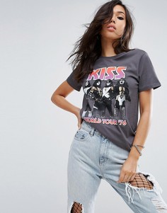 Футболка с принтом Kiss ASOS - Серый