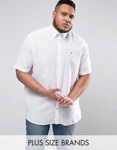 Белая рубашка на пуговицах из хлопка и льна с короткими рукавами Tommy Hilfiger PLUS - Белый