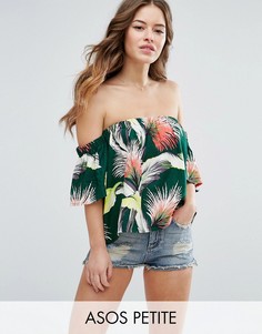 Топ с открытыми плечами и тропическим принтом ASOS PETITE - Мульти