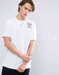 Удлиненная футболка с вышитой татуировкой ASOS - Белый