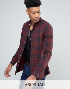 Бордовая узкая рубашка в клетку ASOS TALL - Красный
