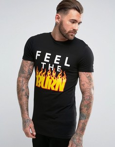 Длинная обтягивающая футболка с принтом Feel The Burn ASOS - Черный