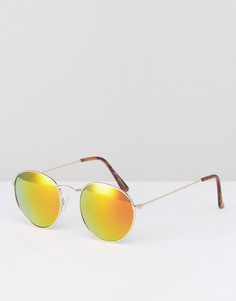 Золотистые солнцезащитные очки в круглой оправе New Look - Золотой