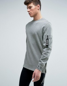 Длинный свитшот с принтом на манжетах и карманом на предплечье Jack &amp; Jones Core - Серый