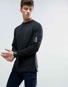 Длинный свитшот с принтом на манжетах и карманом на предплечье Jack &amp; Jones Core - Черный